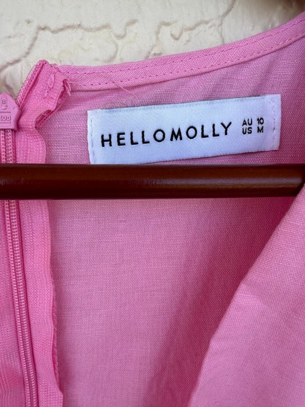 Hello Molly Pink Linen Blend Puff Sleeve Mini Dress Cottagecore Slit M - Picture 2 of 8